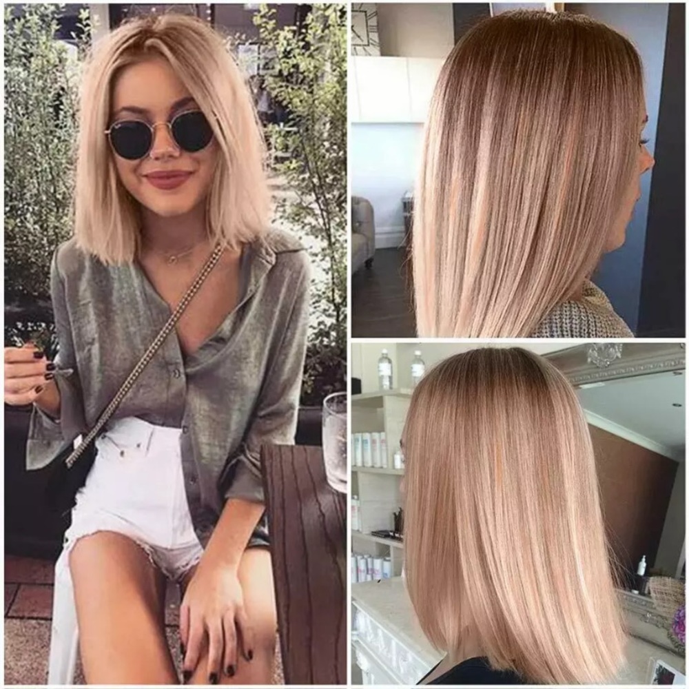Bronze blonde and brown ombré hair wig